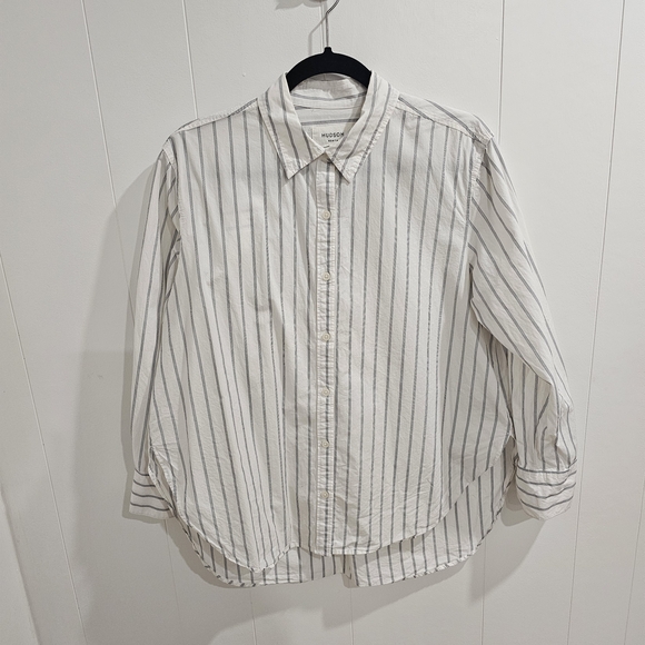 Hudson North Tops - Hudson North Oversized Striped Button Down Shirt Cotton Blue White Drop Shoulder